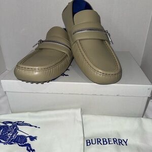 Burberry Beige Leather Men's Slip-Ons